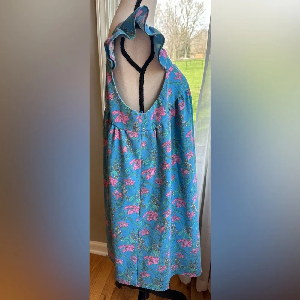 Impressions TURN AWAY FLORAL DRESS blue floral Flutter Sleeves Square Neckline - Picture 5 of 9